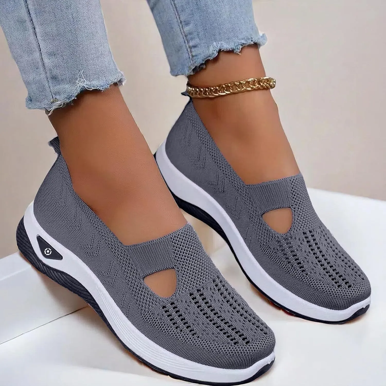 Orthowalk Womens Shoes Woven Arch Support Slip-On Sneakers Breathable Soft Indoor Outdoor Casual Walking Anti-Skid Sport Shoe