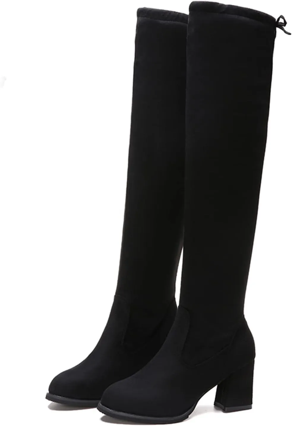 Over the Knee Boots for Women Knee High Boots Retro Fashion Winter Flock Thigh High Block Heels Boots for Women