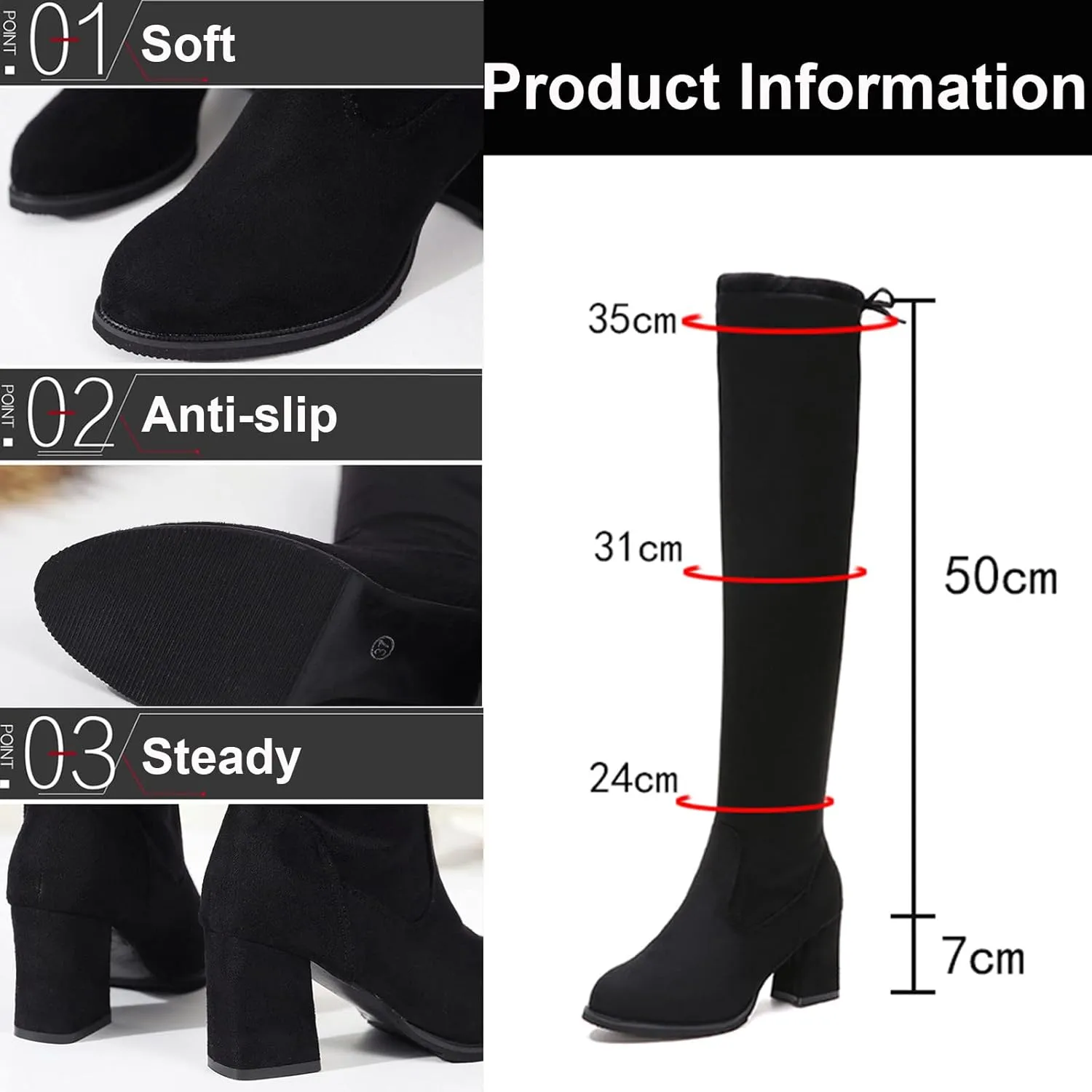 Over the Knee Boots for Women Knee High Boots Retro Fashion Winter Flock Thigh High Block Heels Boots for Women