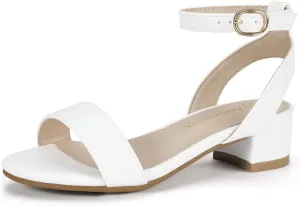 PANDANINJIA Girls Sandals Low Heels Dress Shoes Open Toe Flower Girl Wedding Party for Little Big Kid Dress Sandals