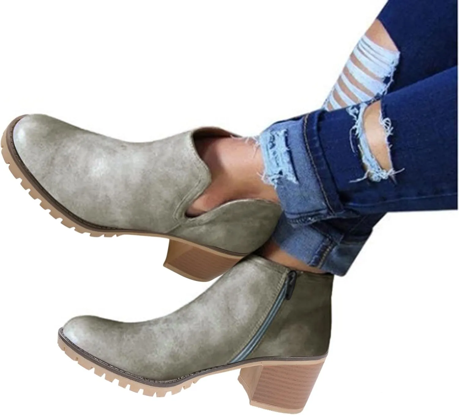 Platform Boots for Women Ankle Comfortable Booties for Women Mens Casual Boots Leather Womens Work Boot Flat Heel Closed Toe Pointed Toe Mid Heel Slip On