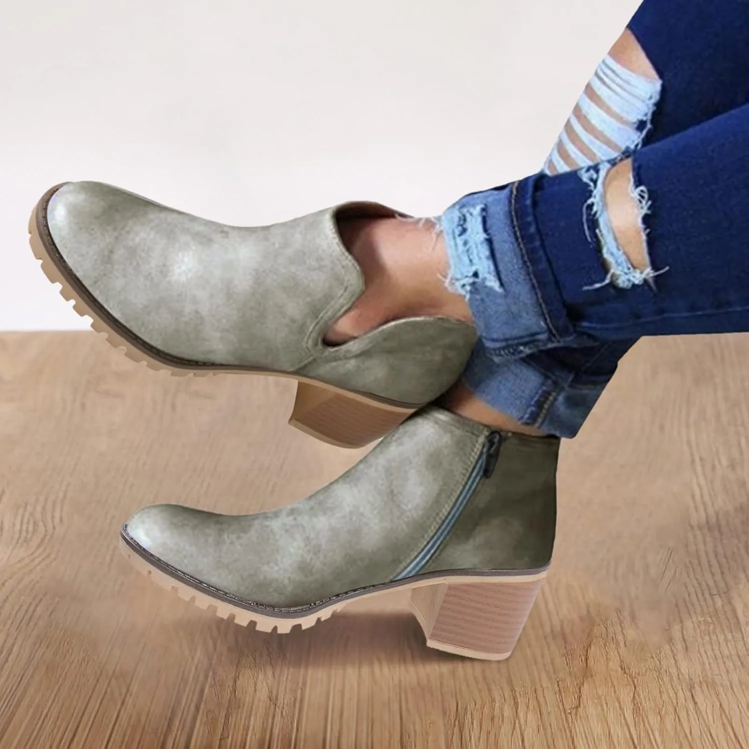 Platform Boots for Women Ankle Comfortable Booties for Women Mens Casual Boots Leather Womens Work Boot Flat Heel Closed Toe Pointed Toe Mid Heel Slip On