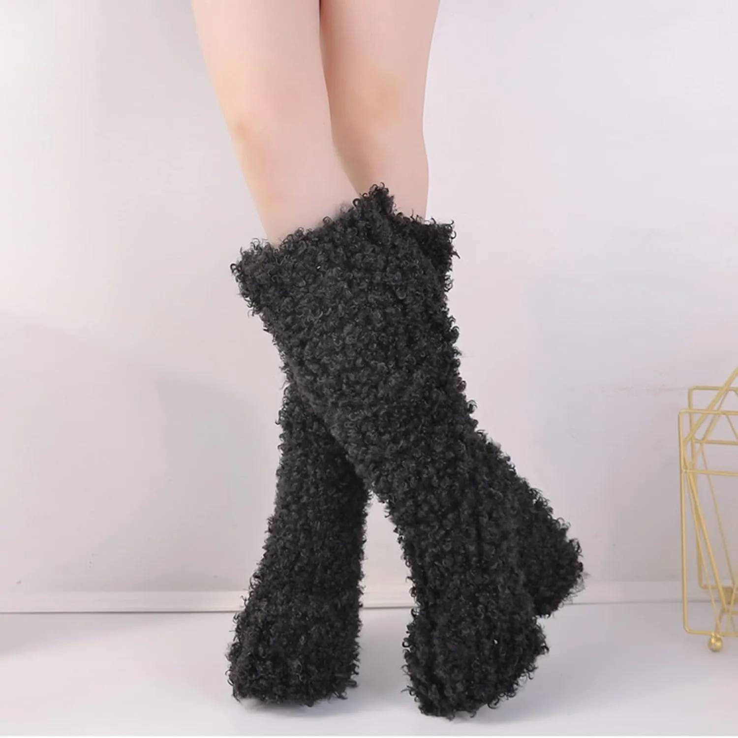 Platform Boots for Women Chunky High Heel Fur Boots