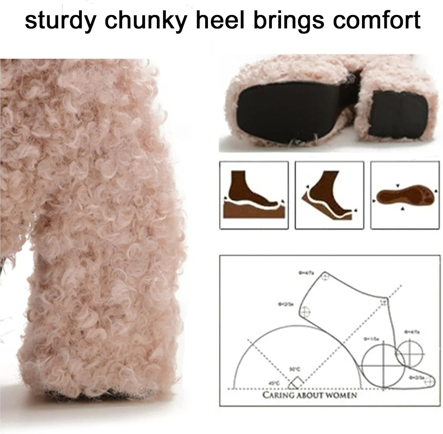 Platform Boots for Women Chunky High Heel Fur Boots