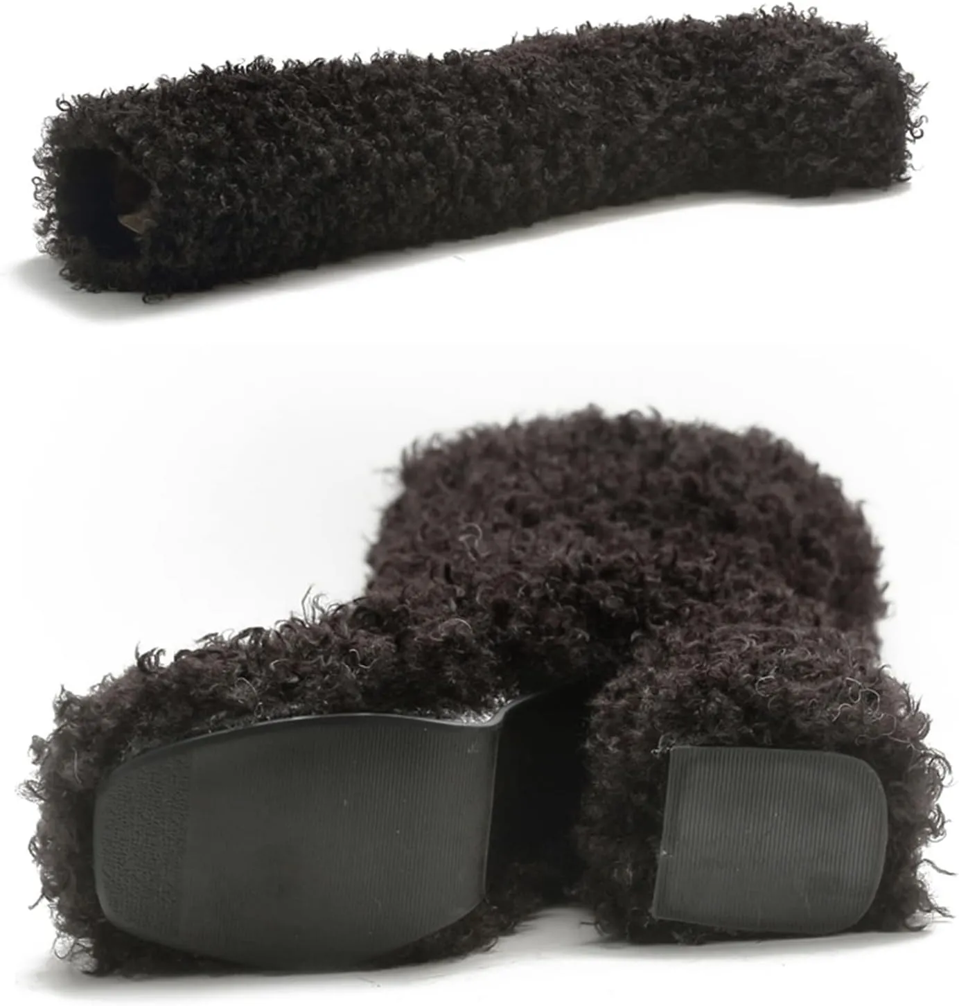 Platform Boots for Women Chunky High Heel Fur Boots