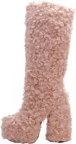 Platform Boots for Women Chunky High Heel Fur Boots