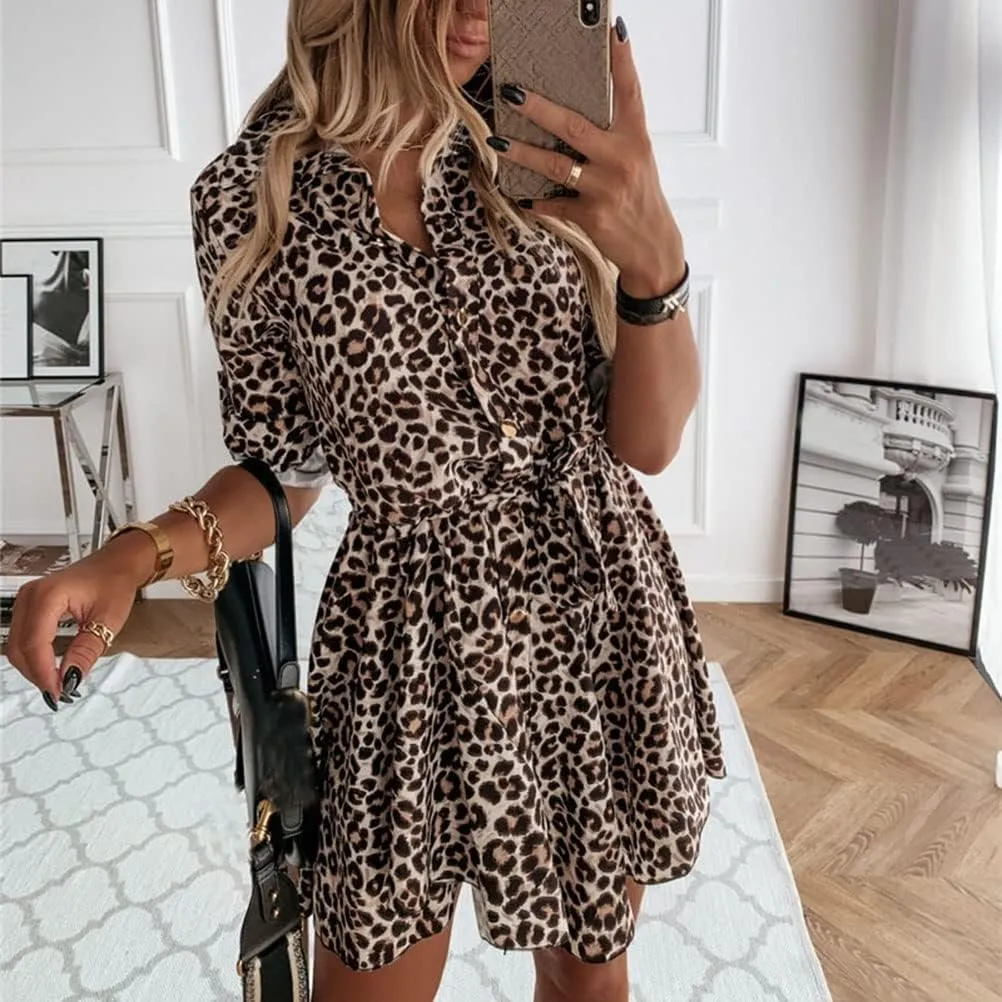 Printed Dress for Women Summer Tunic Waist Tiered Ruffle Layer Floral Balloon V Neck A-Line Mini(C,M/Medium)