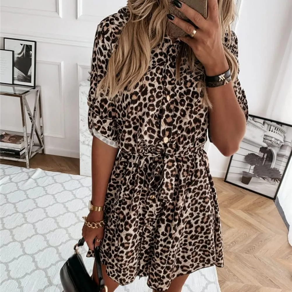Printed Dress for Women Summer Tunic Waist Tiered Ruffle Layer Floral Balloon V Neck A-Line Mini(C,M/Medium)