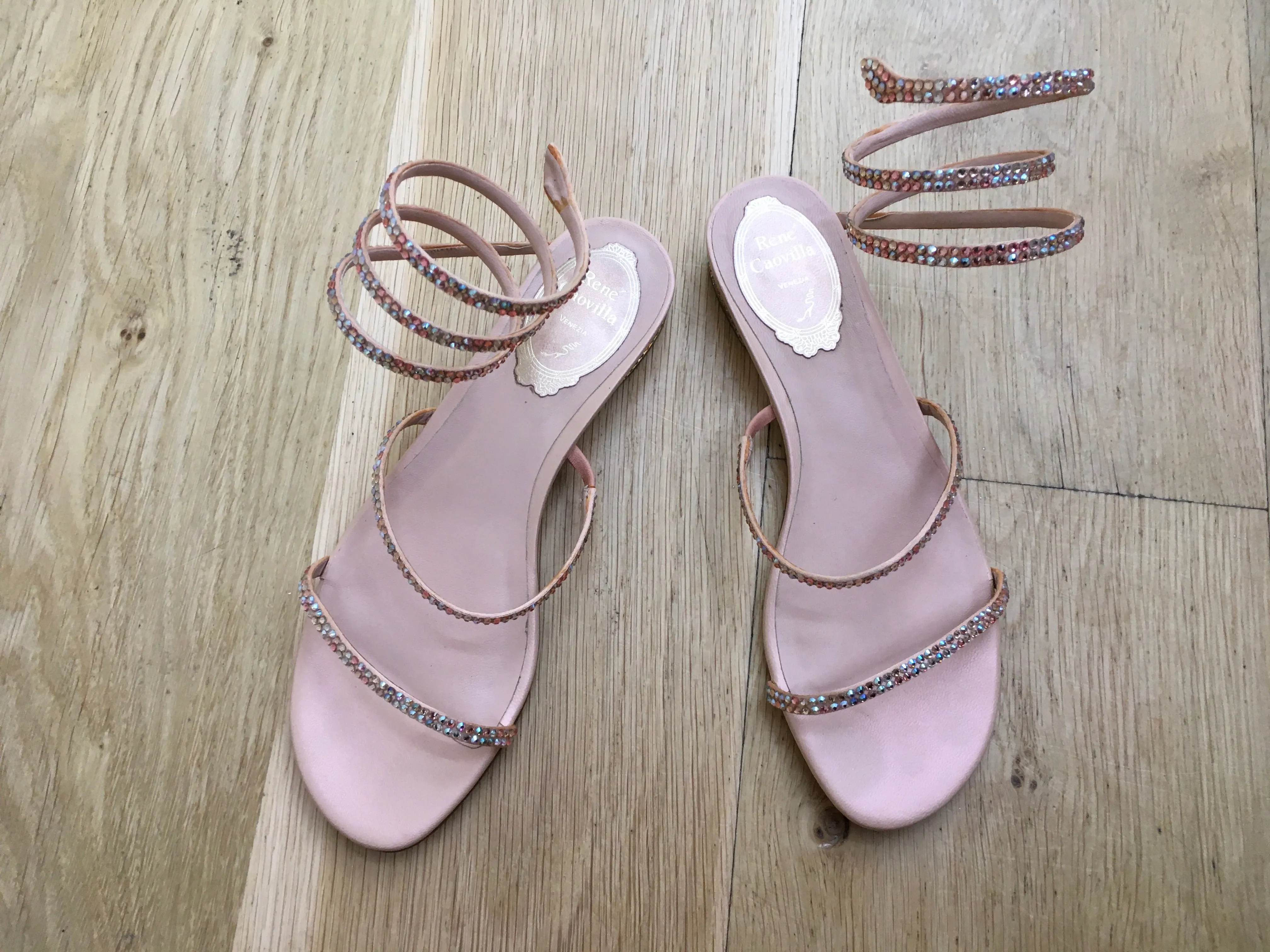 RENE CAOVILLA Swarovski JEWELED WRAP LEATHER SPIRAL SANDALS SHOES 36 UK 3 US 6 ladies