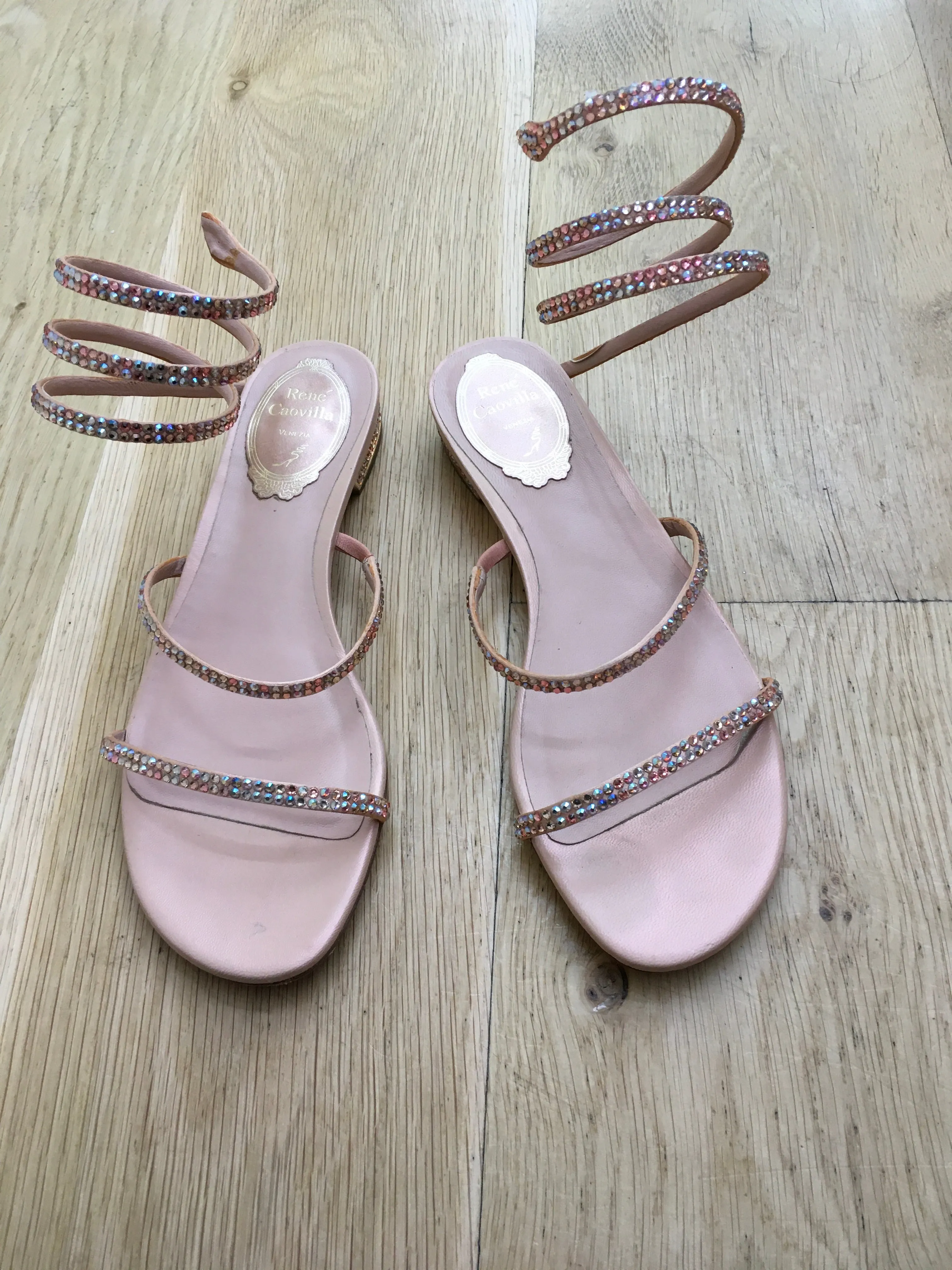 RENE CAOVILLA Swarovski JEWELED WRAP LEATHER SPIRAL SANDALS SHOES 36 UK 3 US 6 ladies