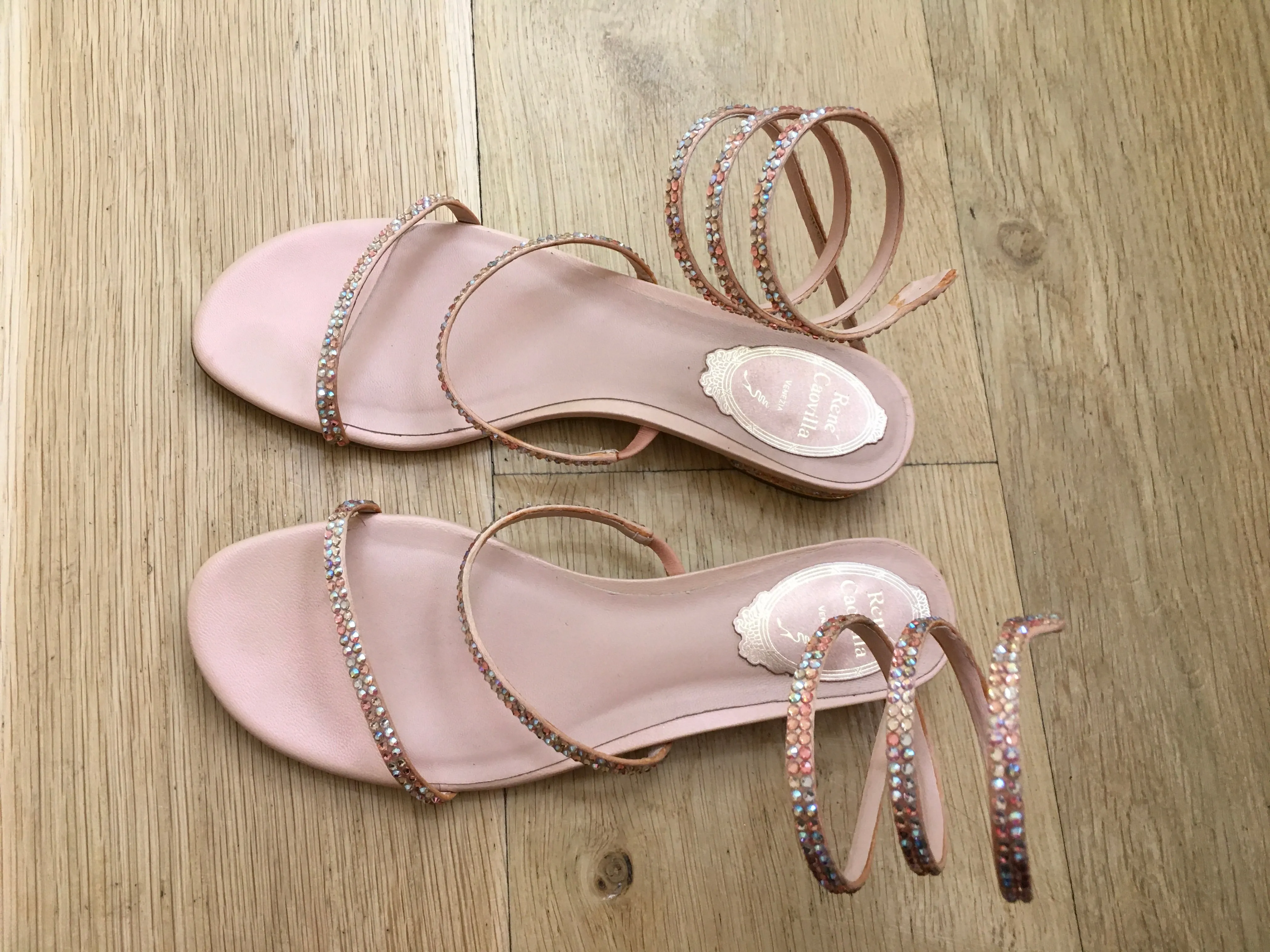 RENE CAOVILLA Swarovski JEWELED WRAP LEATHER SPIRAL SANDALS SHOES 36 UK 3 US 6 ladies