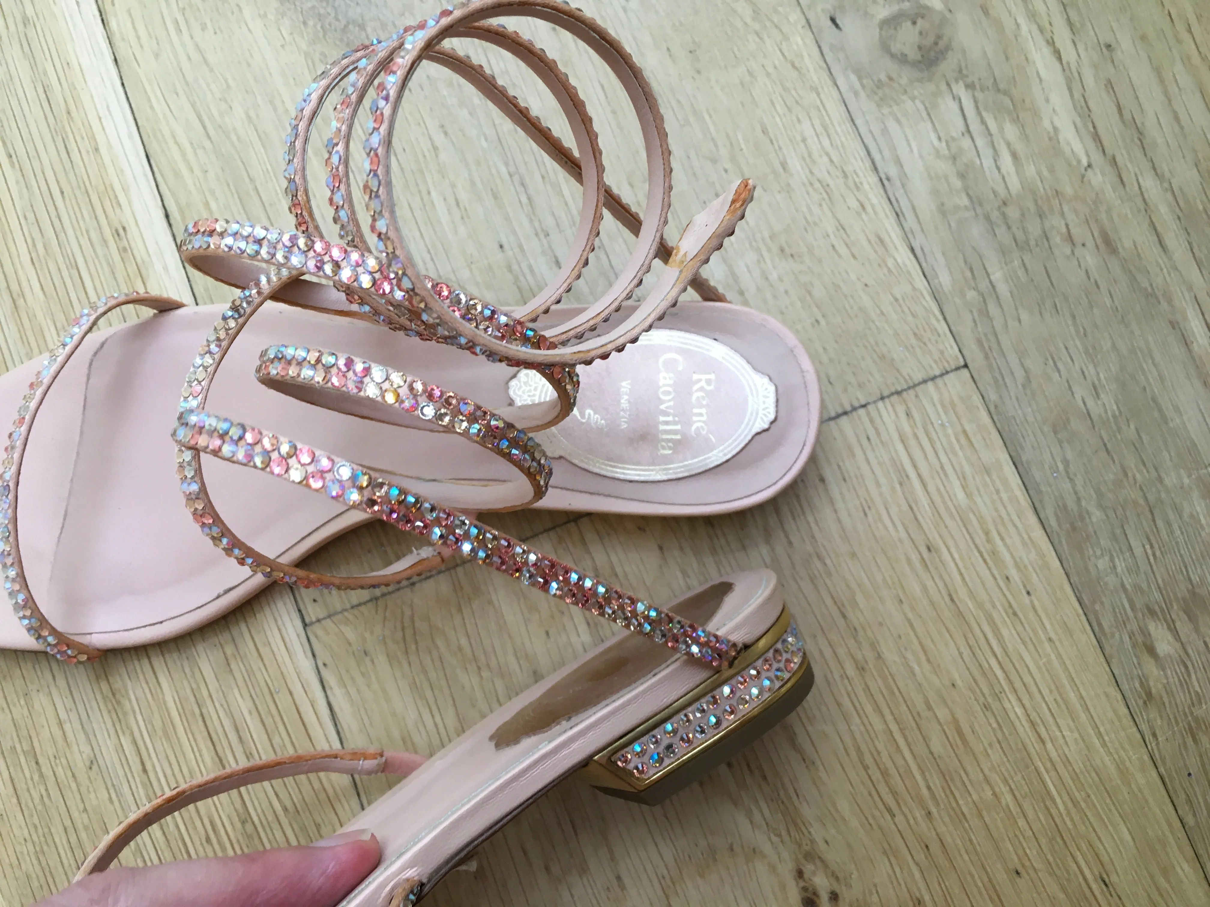 RENE CAOVILLA Swarovski JEWELED WRAP LEATHER SPIRAL SANDALS SHOES 36 UK 3 US 6 ladies