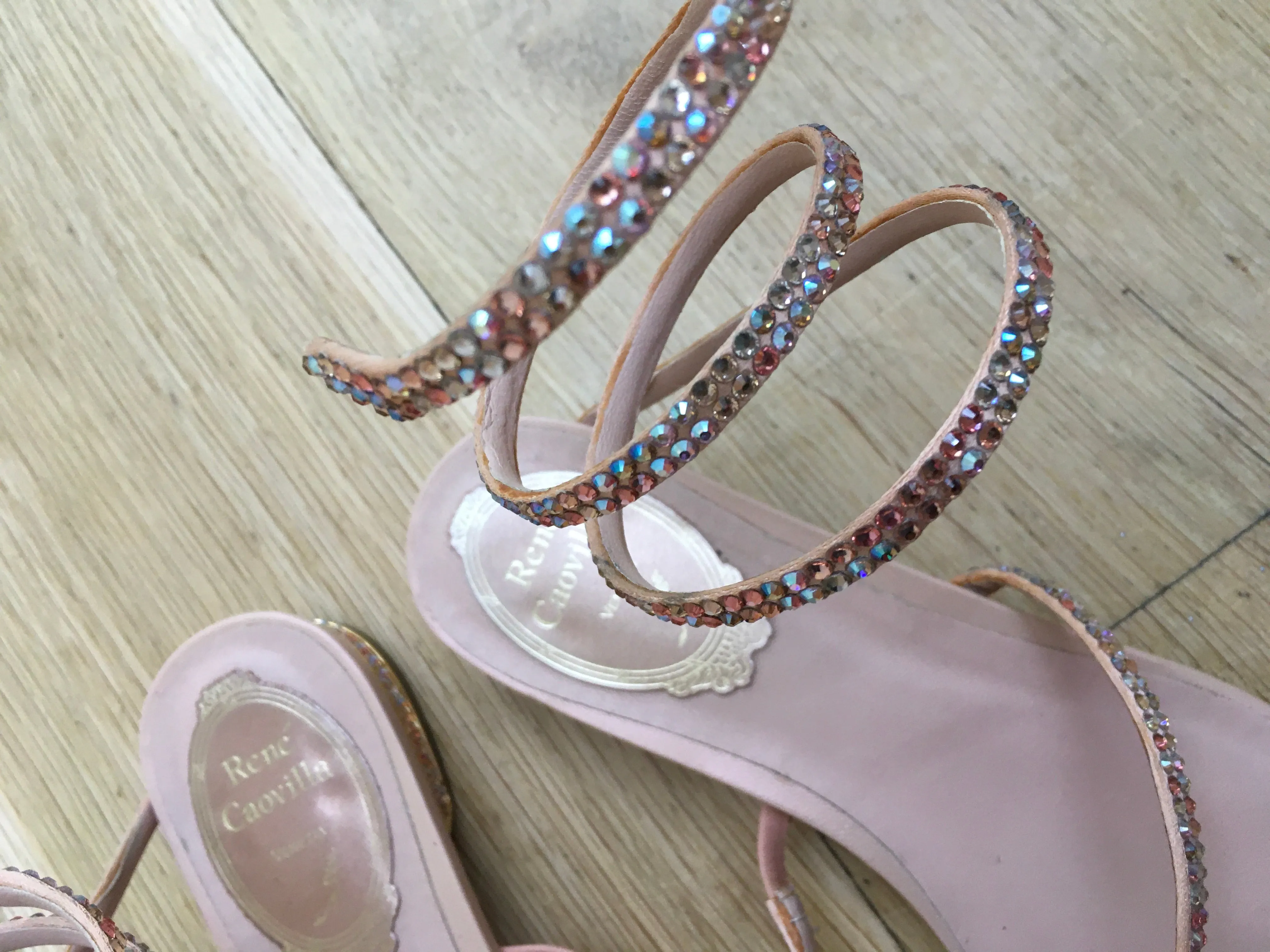 RENE CAOVILLA Swarovski JEWELED WRAP LEATHER SPIRAL SANDALS SHOES 36 UK 3 US 6 ladies