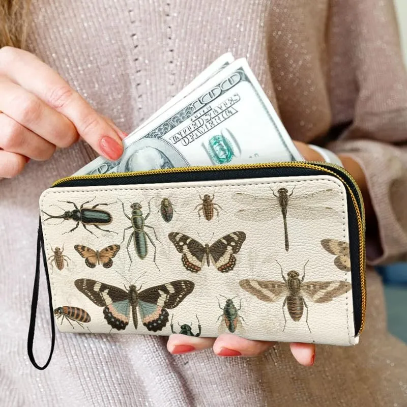 Retro Scientific Bugs Zipper Long Wallet for Women Credit Card Holder Clutch, Bugs Lover Long Billfold Wallets Wristlet Money Manager