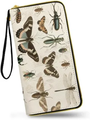 Retro Scientific Bugs Zipper Long Wallet for Women Credit Card Holder Clutch, Bugs Lover Long Billfold Wallets Wristlet Money Manager