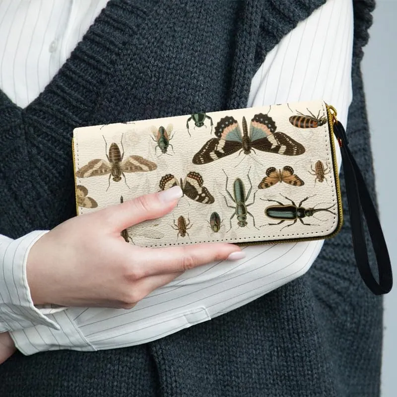 Retro Scientific Bugs Zipper Long Wallet for Women Credit Card Holder Clutch, Bugs Lover Long Billfold Wallets Wristlet Money Manager