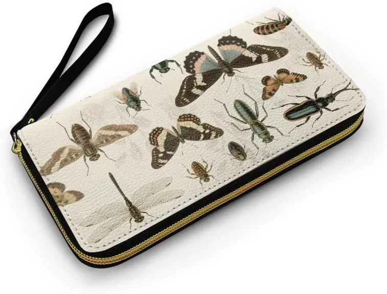 Retro Scientific Bugs Zipper Long Wallet for Women Credit Card Holder Clutch, Bugs Lover Long Billfold Wallets Wristlet Money Manager