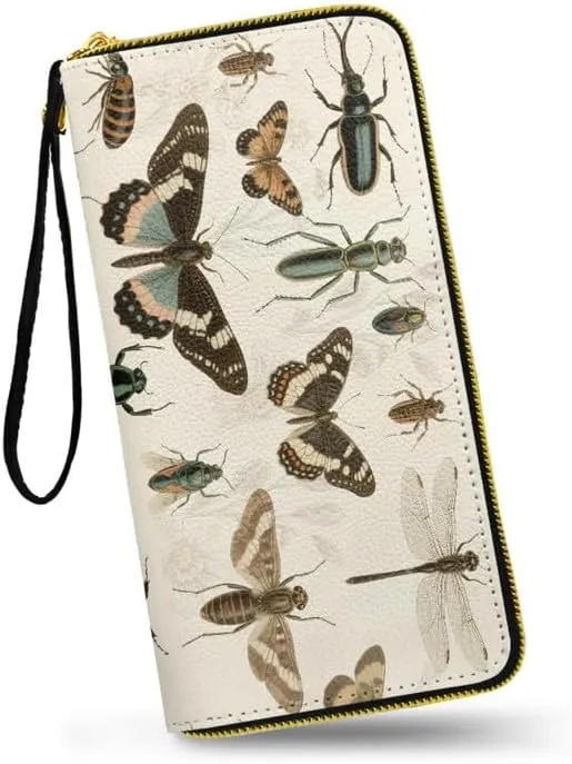 Retro Scientific Bugs Zipper Long Wallet for Women Credit Card Holder Clutch, Bugs Lover Long Billfold Wallets Wristlet Money Manager