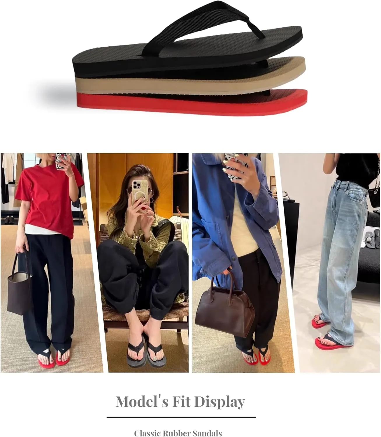 Rubber Thong Sandals for Women Beach Flip Flops Casual Comfortable Slip On Flat Sandals Ladies Slides Slipper