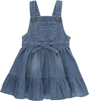 RuffleButts Light Wash Denim Overall Jumper Dress - 18-24m