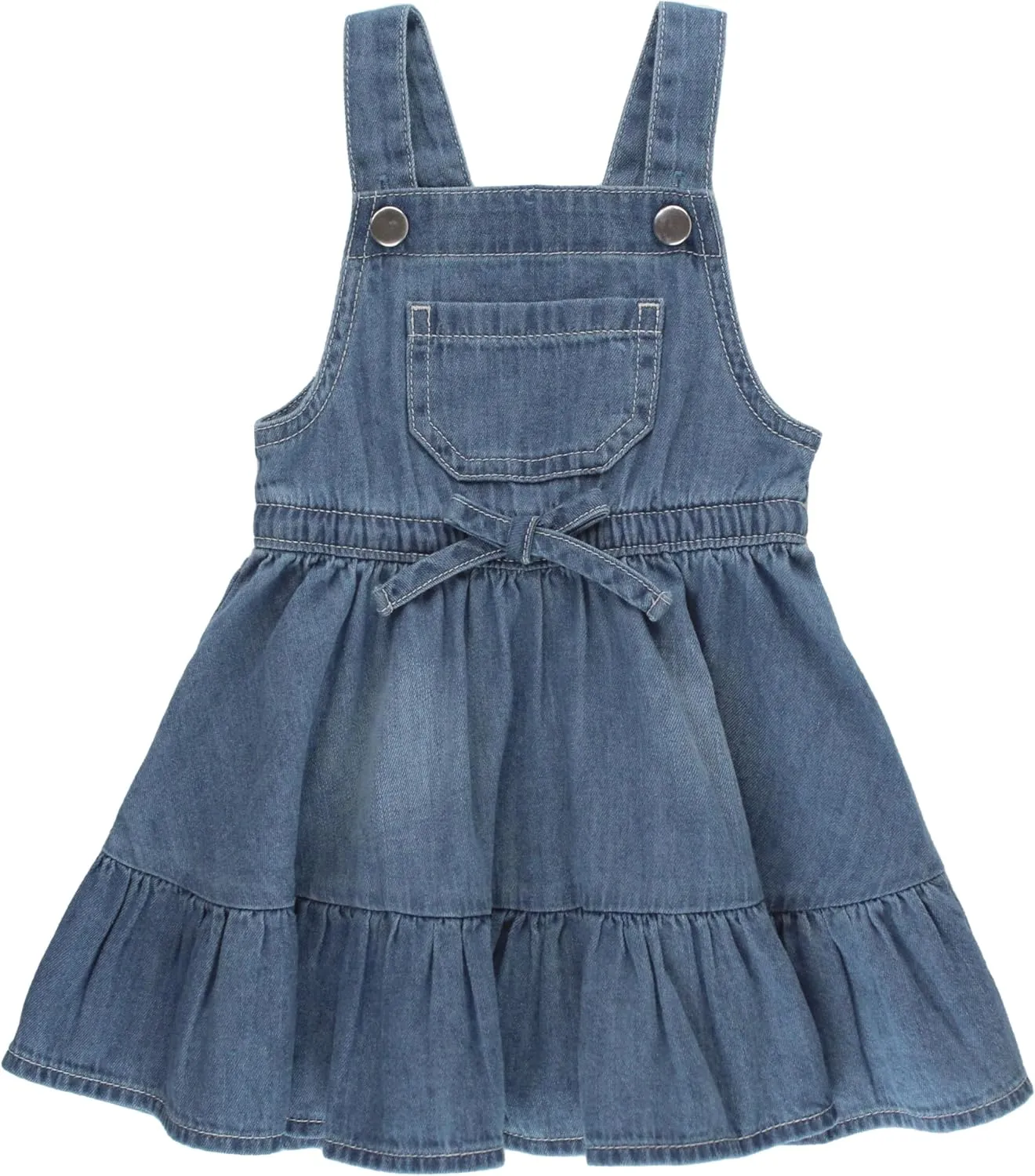 RuffleButts Light Wash Denim Overall Jumper Dress - 18-24m