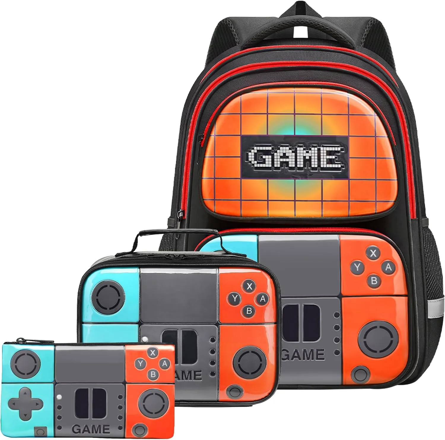 School Backpack For Kids Boys Backpack Set With Lunch Box Pencil Case,Game Schoolbag Children Teens Elementary Middle College Student Bookbag Travel Rucksack Laptop Daypacks