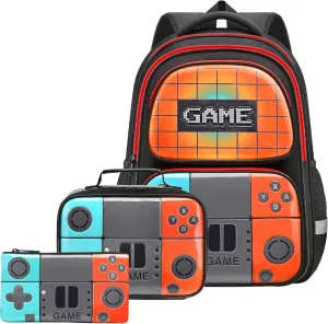 School Backpack For Kids Boys Backpack Set With Lunch Box Pencil Case,Game Schoolbag Children Teens Elementary Middle College Student Bookbag Travel Rucksack Laptop Daypacks