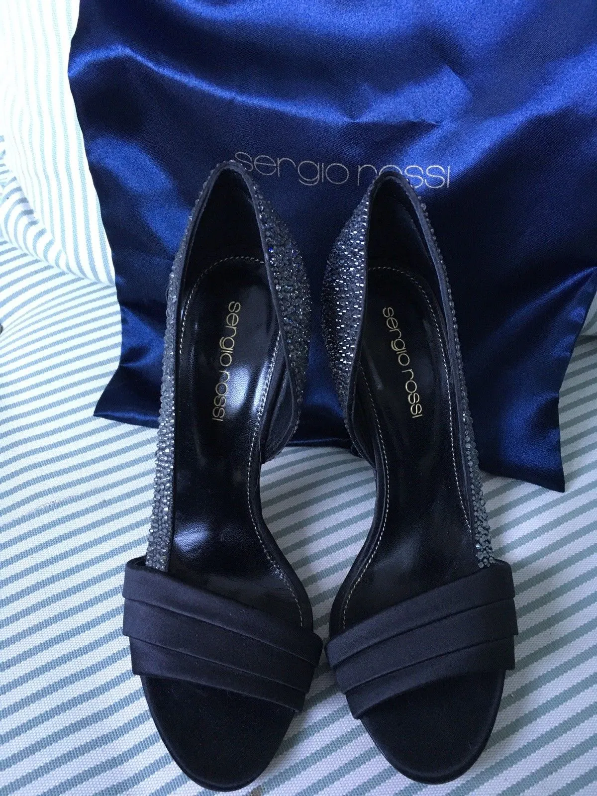 SERGIO ROSSI SWAROVSKI CRYSTAL EMBELLISHED SATIN SANDALS SHOES 35 UK 2 US 5 Ladies