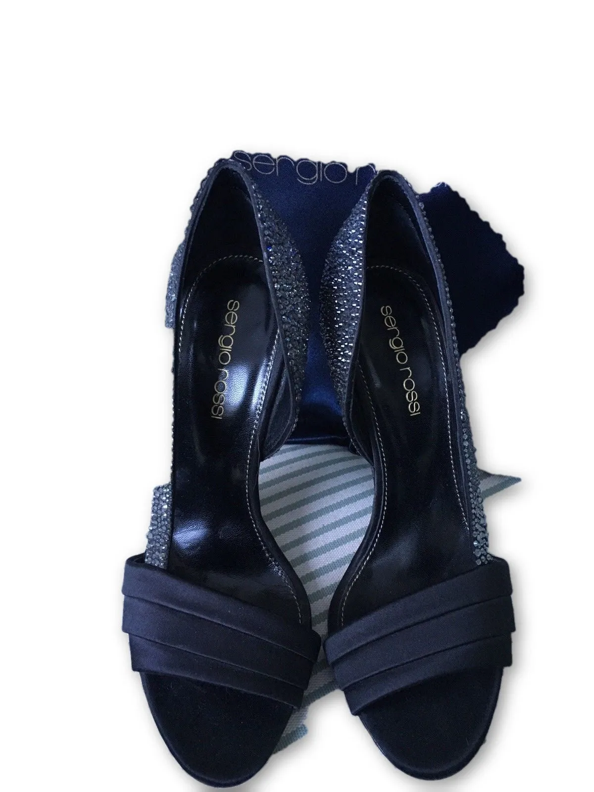 SERGIO ROSSI SWAROVSKI CRYSTAL EMBELLISHED SATIN SANDALS SHOES 35 UK 2 US 5 Ladies