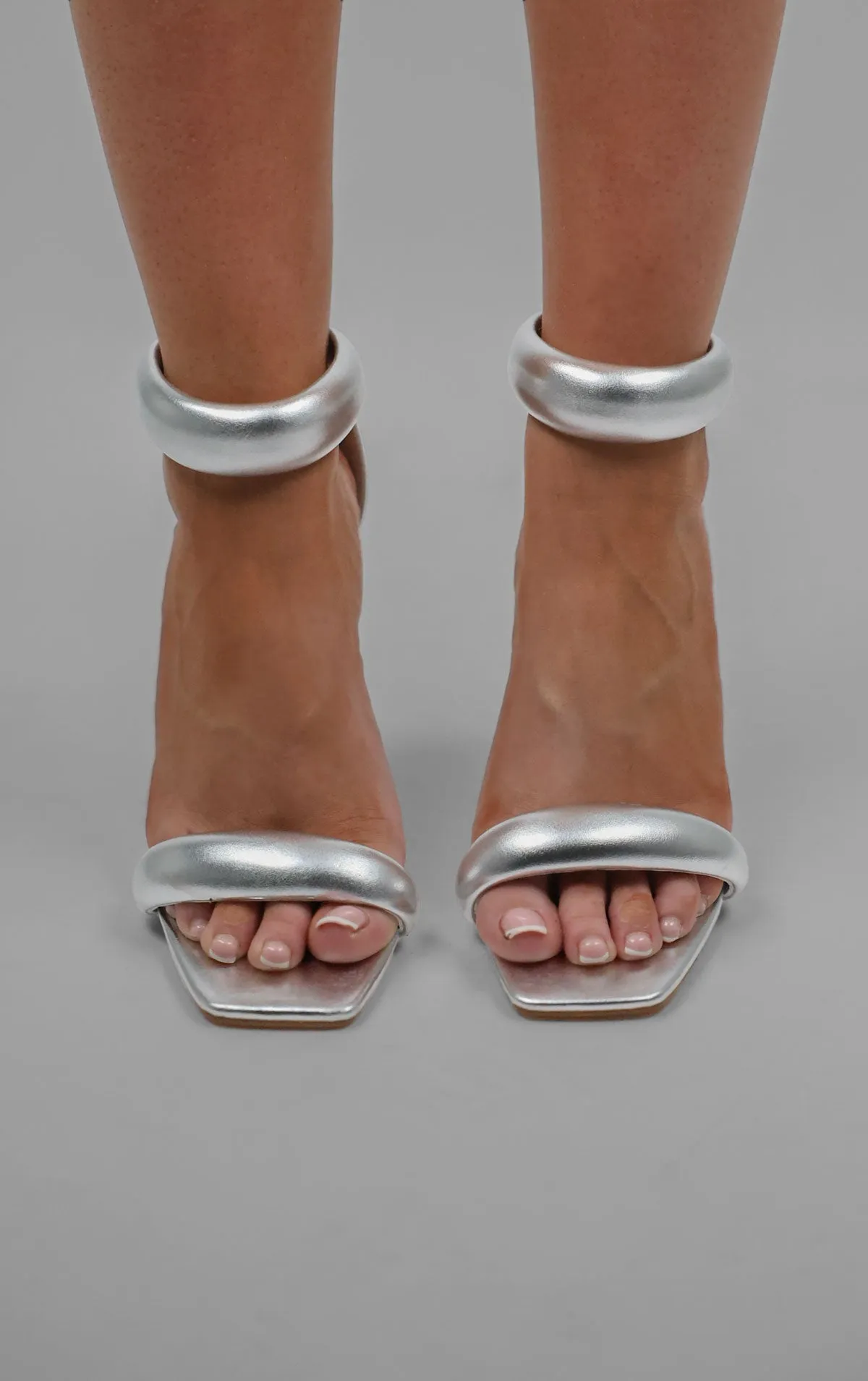 Silver Padded Stiletto Square Toe Heels