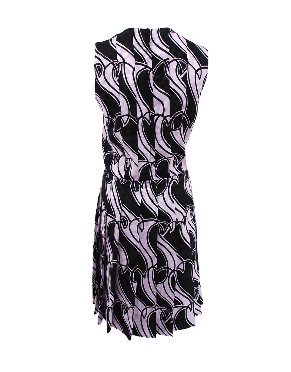 Sleeveless Wave Print Crewneck Dress
