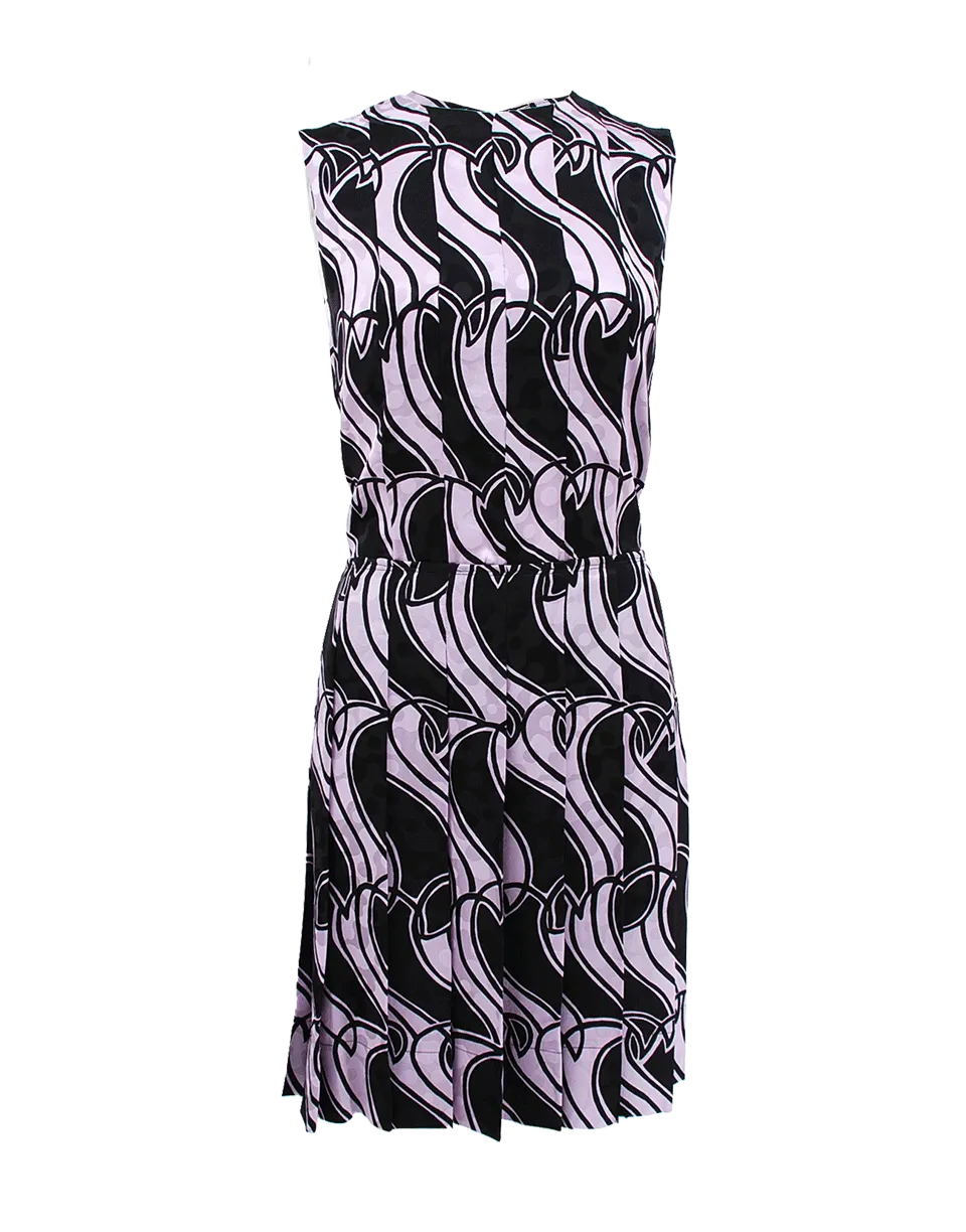 Sleeveless Wave Print Crewneck Dress
