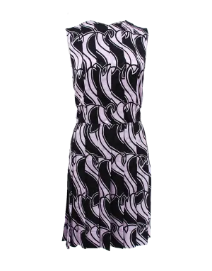 Sleeveless Wave Print Crewneck Dress