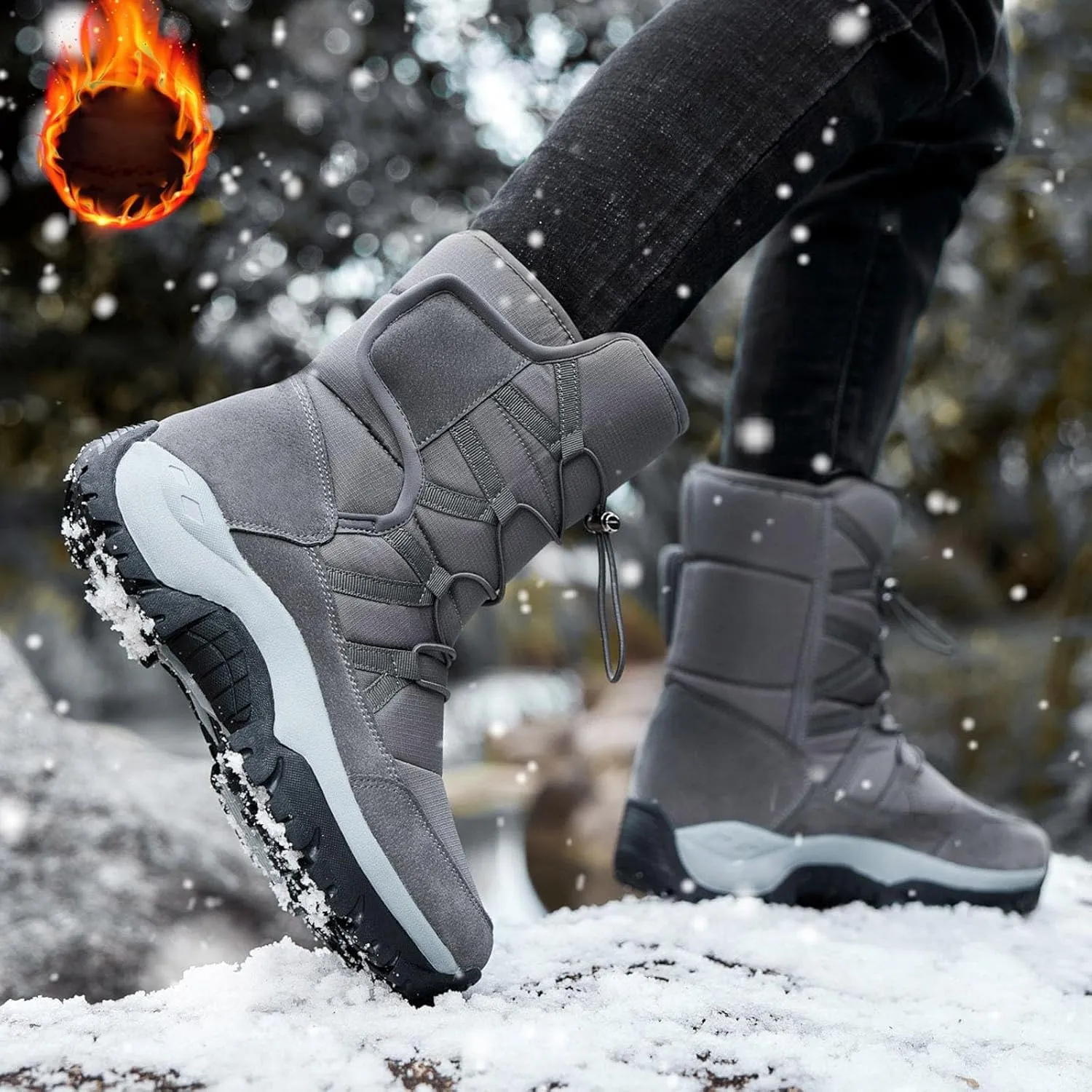 Snow Boots for Men Warm Furry Lined Footwear Waterproof Outdoor Lightweight Winter Boots Slip on Ankle Booties Non-slip Climbing Shoes Hiking Boots