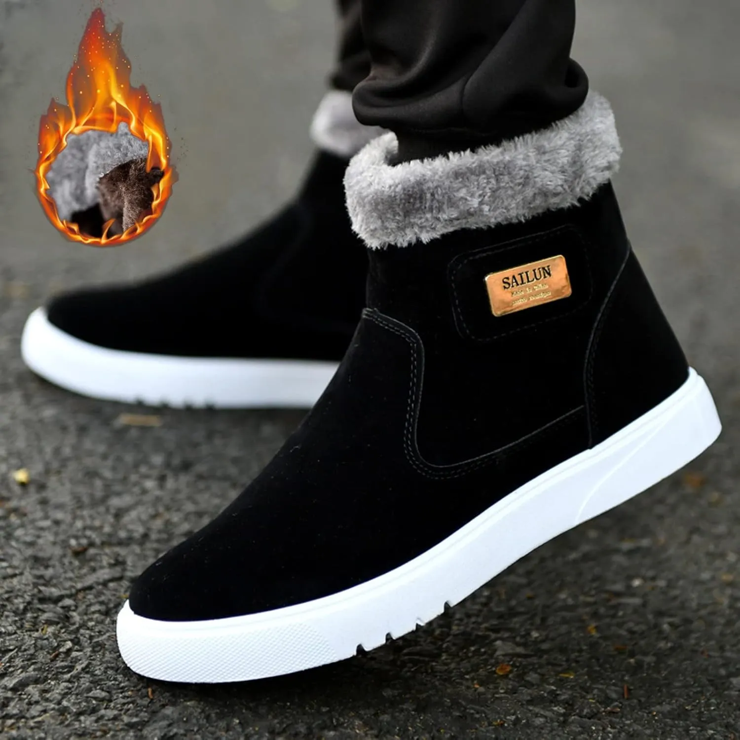 Snow Boots for Men, Waterproof Fuzzy Boots Cold Weather Short Rain Boots Trekking Trail Climbing Shoes Womens Winter Shoes