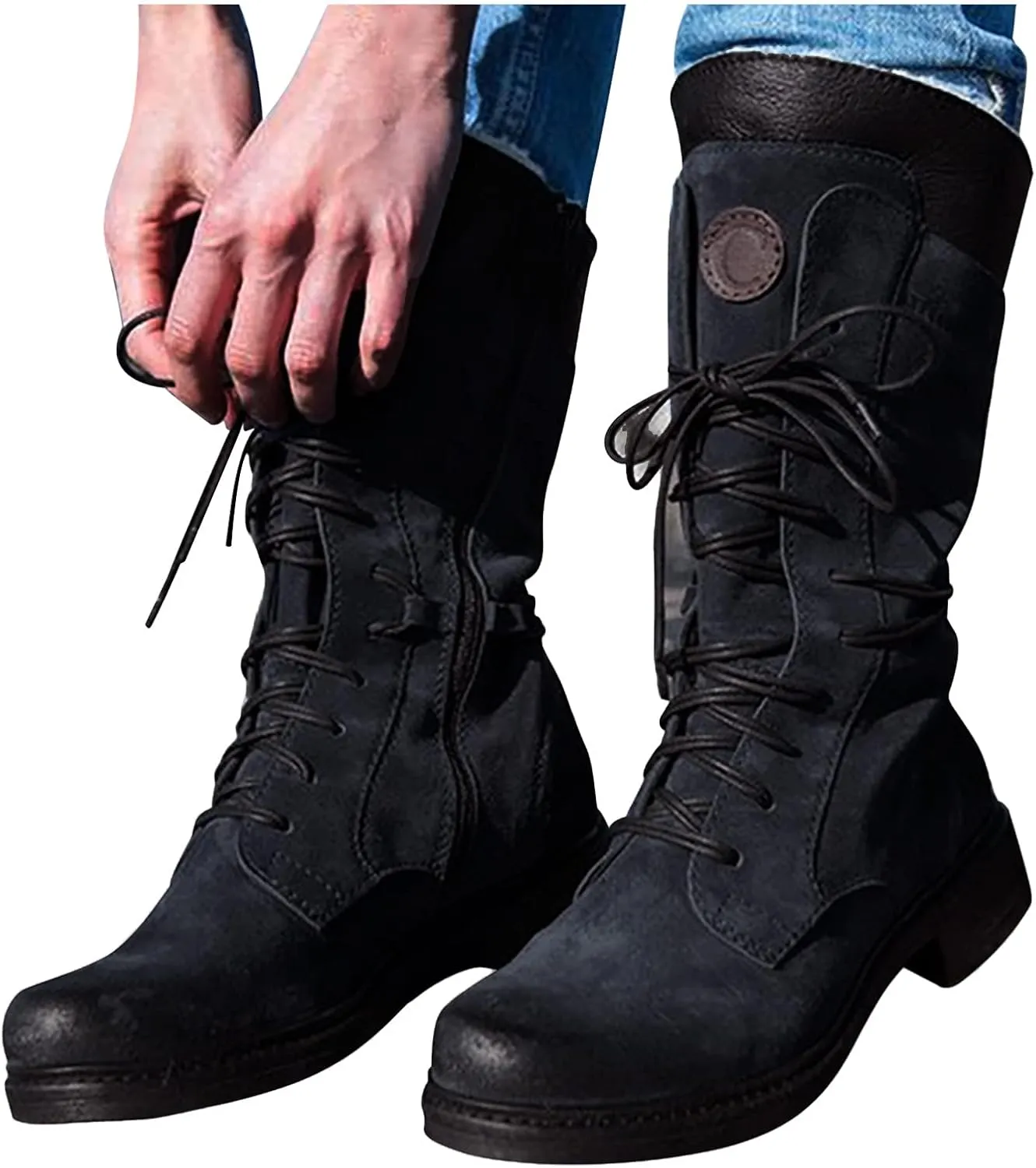 Snow Boots for Women Waterproof Non Slip Wide Womens Winter Snow Boots Warm Fur Lined Anti-Slip Ankle Booties Winter Ankle Boots for Women Fuzzy Womens Black Winter Boots Size 7 Botas De Frio