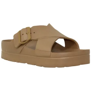 SOBEYO Light-Weight  Platform Sandals Criss-Cross Adjustable Buckles Tan