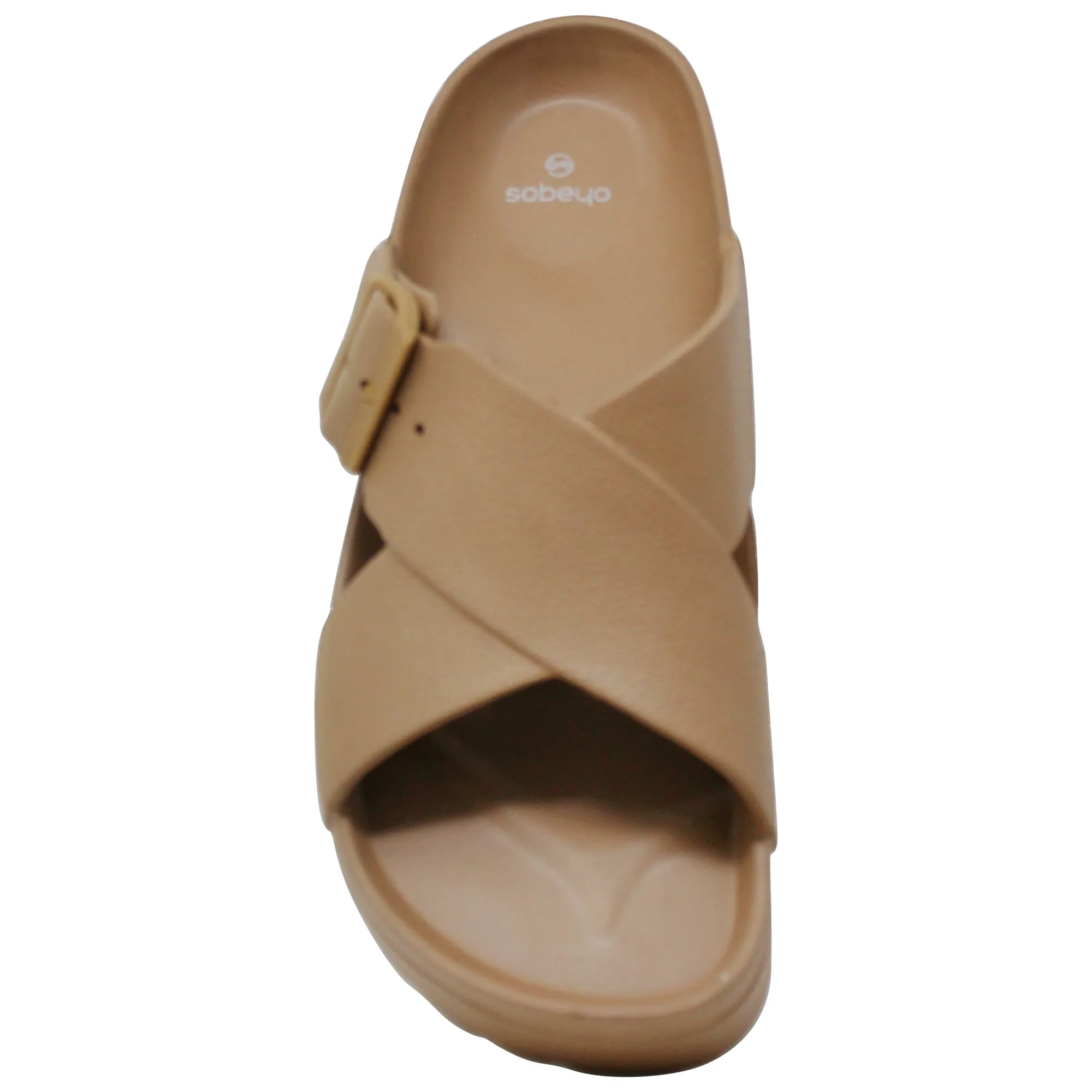 SOBEYO Light-Weight  Platform Sandals Criss-Cross Adjustable Buckles Tan