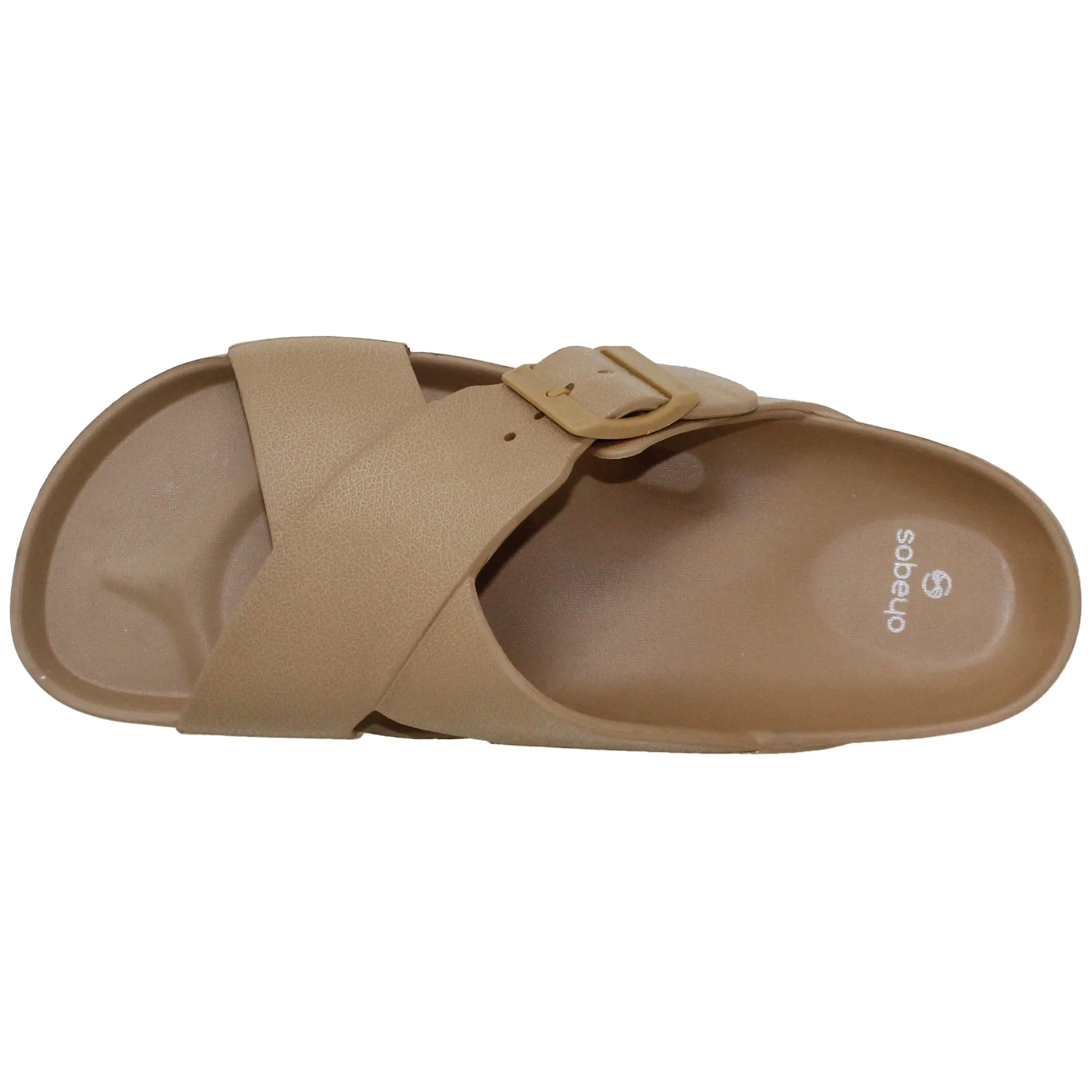 SOBEYO Light-Weight  Platform Sandals Criss-Cross Adjustable Buckles Tan