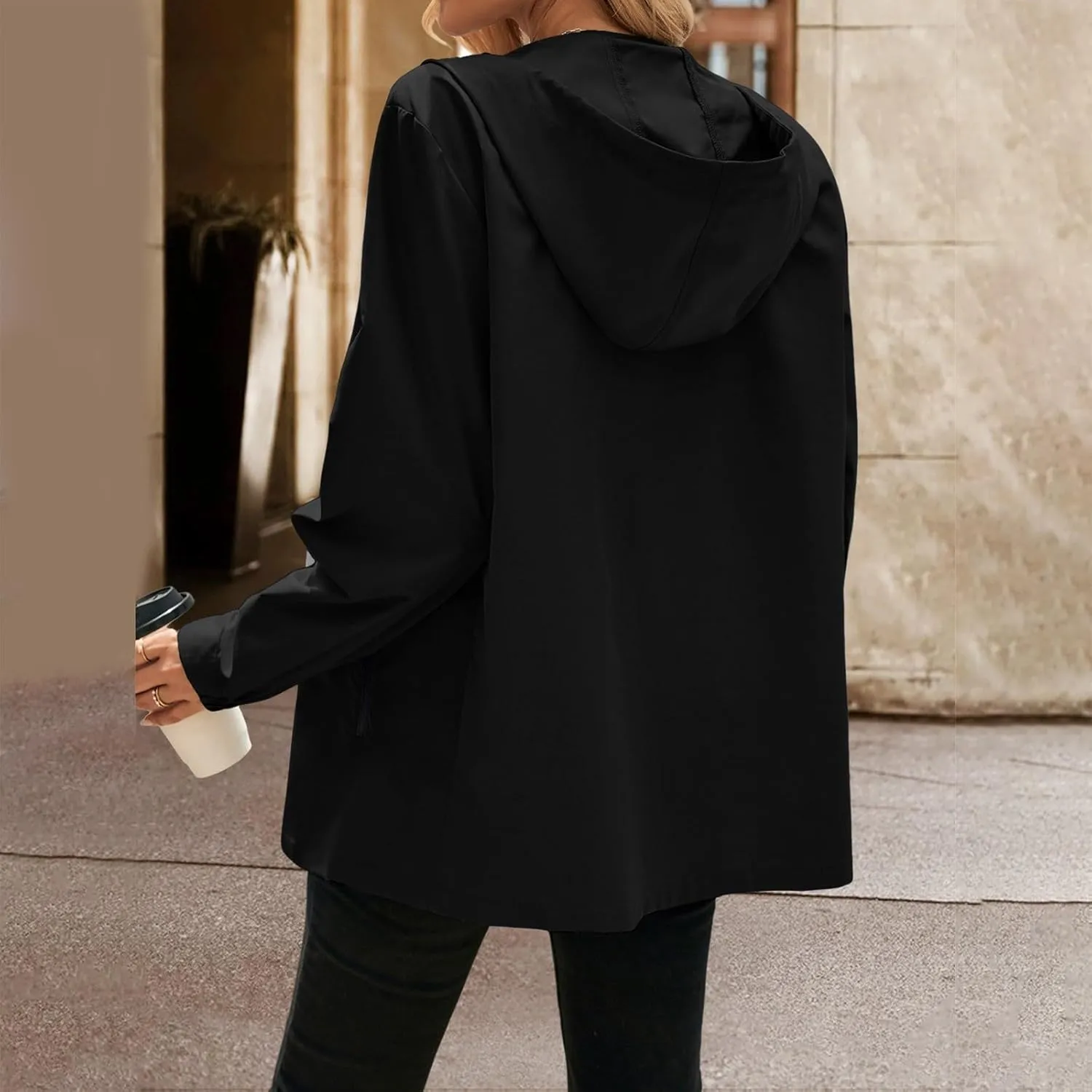 Softshell Trench Coat for Women Zipper Up Long Sleeve Outdoor Hiking Light Hooded Windbreaker with Pockets Climbing Jackets