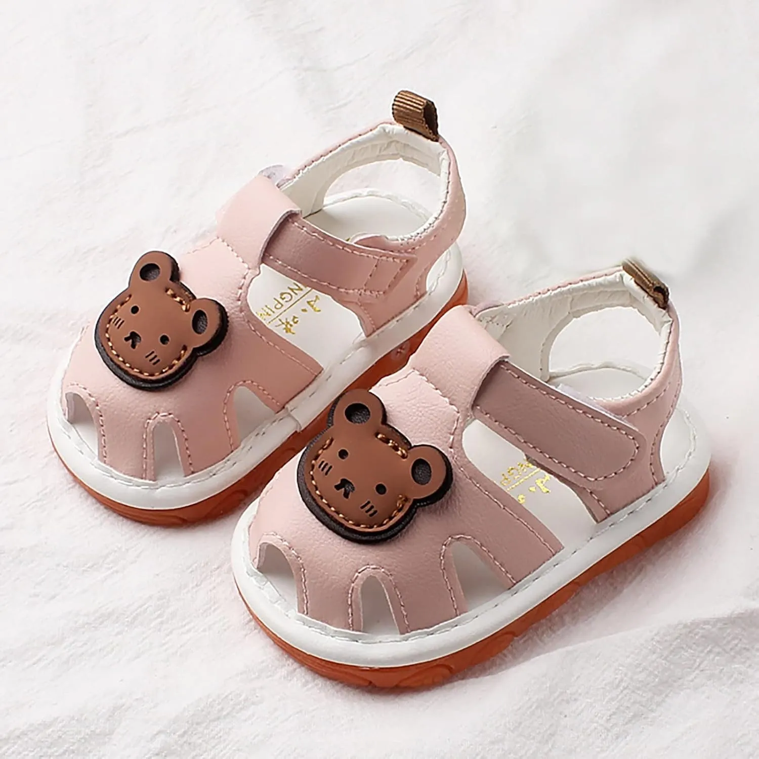 Squeaky Shoes for Infant Boys Girls Anti-Slip First Walking Shoes Baby Rubber Soft Sole Open-Toe Cartoon Sandals