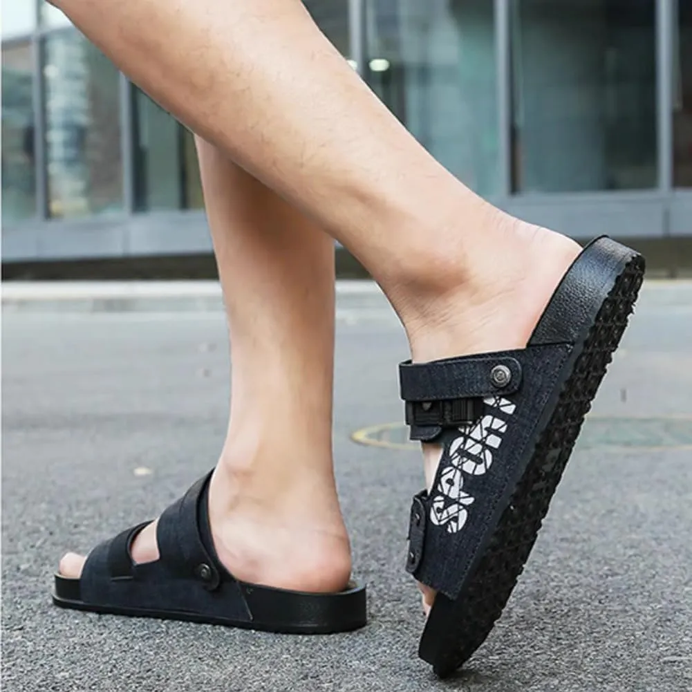 Summer Slippers for Men with Adjustable Double Straps, Non-Slip Shower Shoes, Beach Slippers Breathable Open Toe Sandals for Indoor and Outdoor