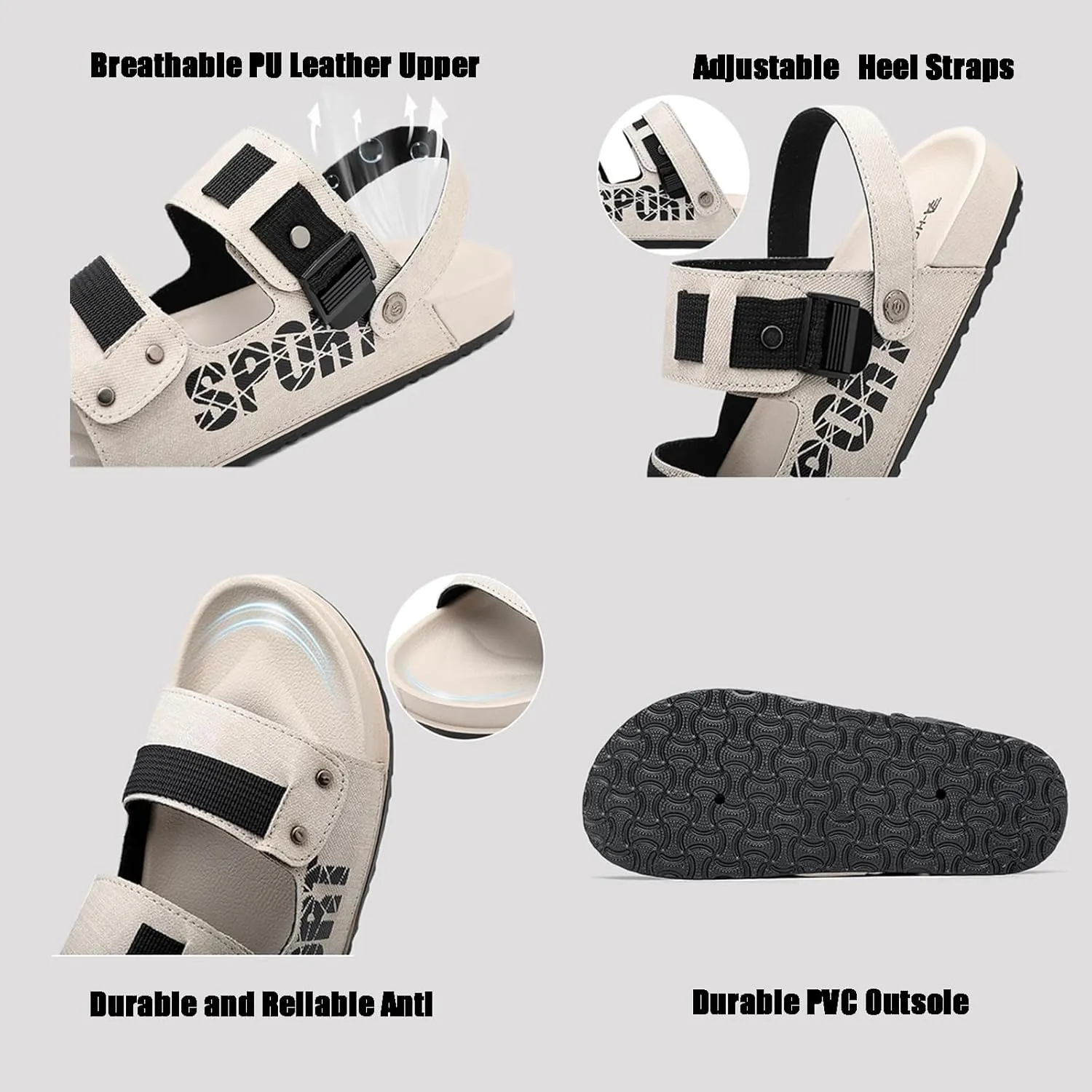 Summer Slippers for Men with Adjustable Double Straps, Non-Slip Shower Shoes, Beach Slippers Breathable Open Toe Sandals for Indoor and Outdoor