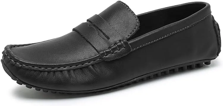 TAYGUM Men's Loafers Shoes Round Toe Leather Driving Style Loafer Flat Heel Flexible Anti-Slip Walking Party Slip-on