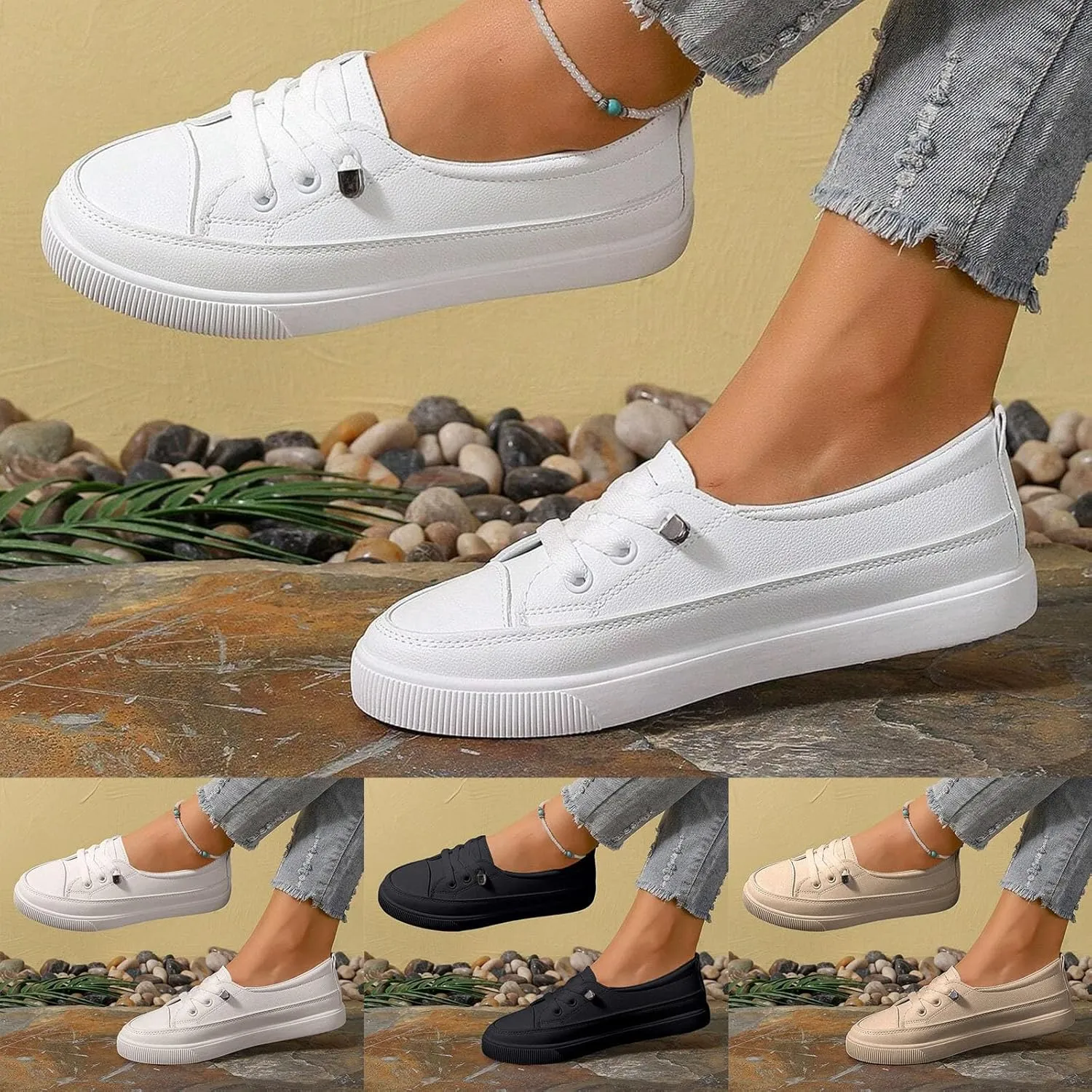 Tennis Shoes Womens, Womens Walking Shoes with Arch Support Lace Up Slip On Sneakers Lightweight Non Slip Orthopedic Sneakers Wide Width Comfortable Canvas Shoe