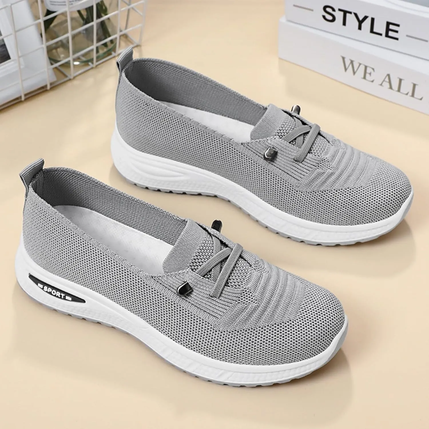 Tennis Shoes Womens, Womens Walking Shoes with Arch Support Slip On Lightweight Orthopedic Sneakers Non-Slip Breathable Mesh Fashion Sneakers Workout Athletic Sport Casual Shoe