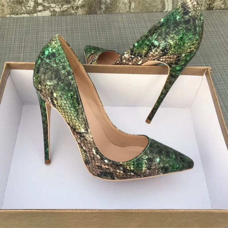 Tikicup Camouflage Croc-Effect Embossed Women Sexy Stiletto High Heels Italian Style Ladies Chic Pumps Wild Pointy Party Shoes