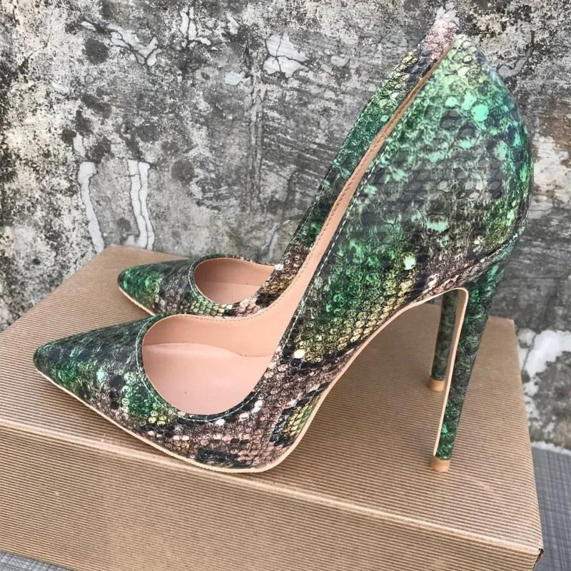 Tikicup Camouflage Croc-Effect Embossed Women Sexy Stiletto High Heels Italian Style Ladies Chic Pumps Wild Pointy Party Shoes