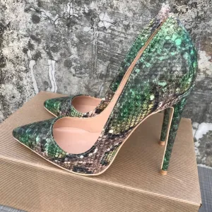 Tikicup Camouflage Croc-Effect Embossed Women Sexy Stiletto High Heels Italian Style Ladies Chic Pumps Wild Pointy Party Shoes
