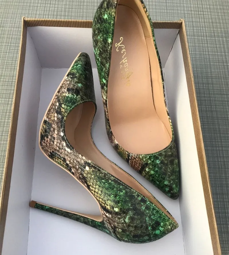 Tikicup Camouflage Croc-Effect Embossed Women Sexy Stiletto High Heels Italian Style Ladies Chic Pumps Wild Pointy Party Shoes